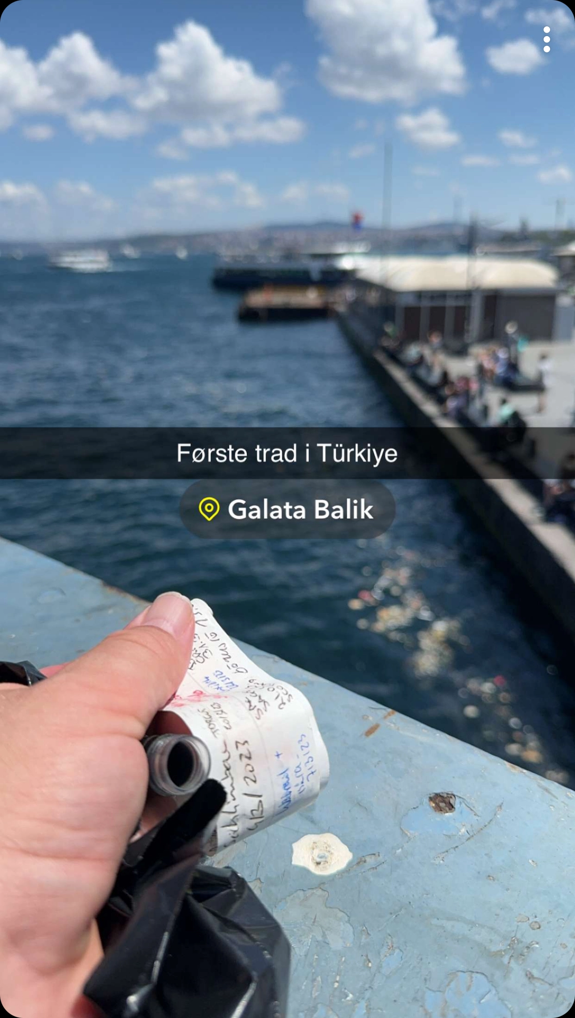Geocaching logbook with handwritten notes at Galata Balik