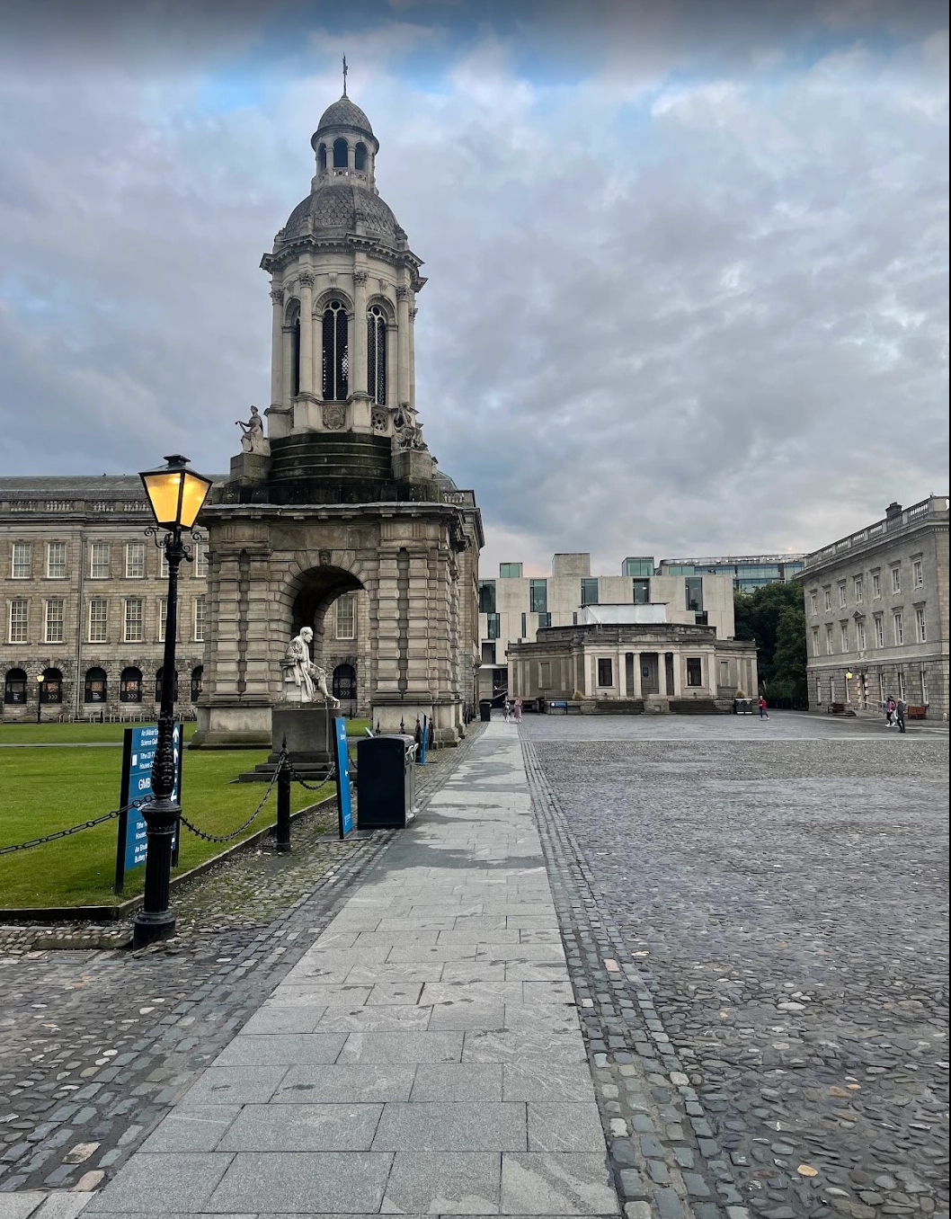 The historic Graduates Memorial Building at Trinity College Dublin, with its ornate facade and academic atmosphere.