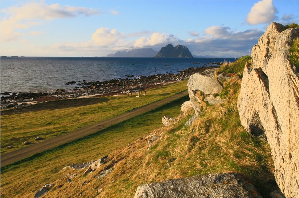 Northern view across the open landscape of Nordlandet on Værøy.